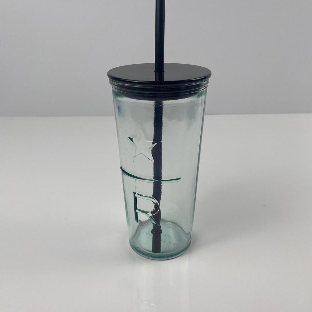 Stylish Starbucks Clear Glass Tumbler with Black Lid & Straw